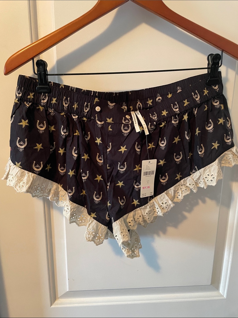 Anthropologie Navy Star & Moon Lace-Trim Pajama Shorts small